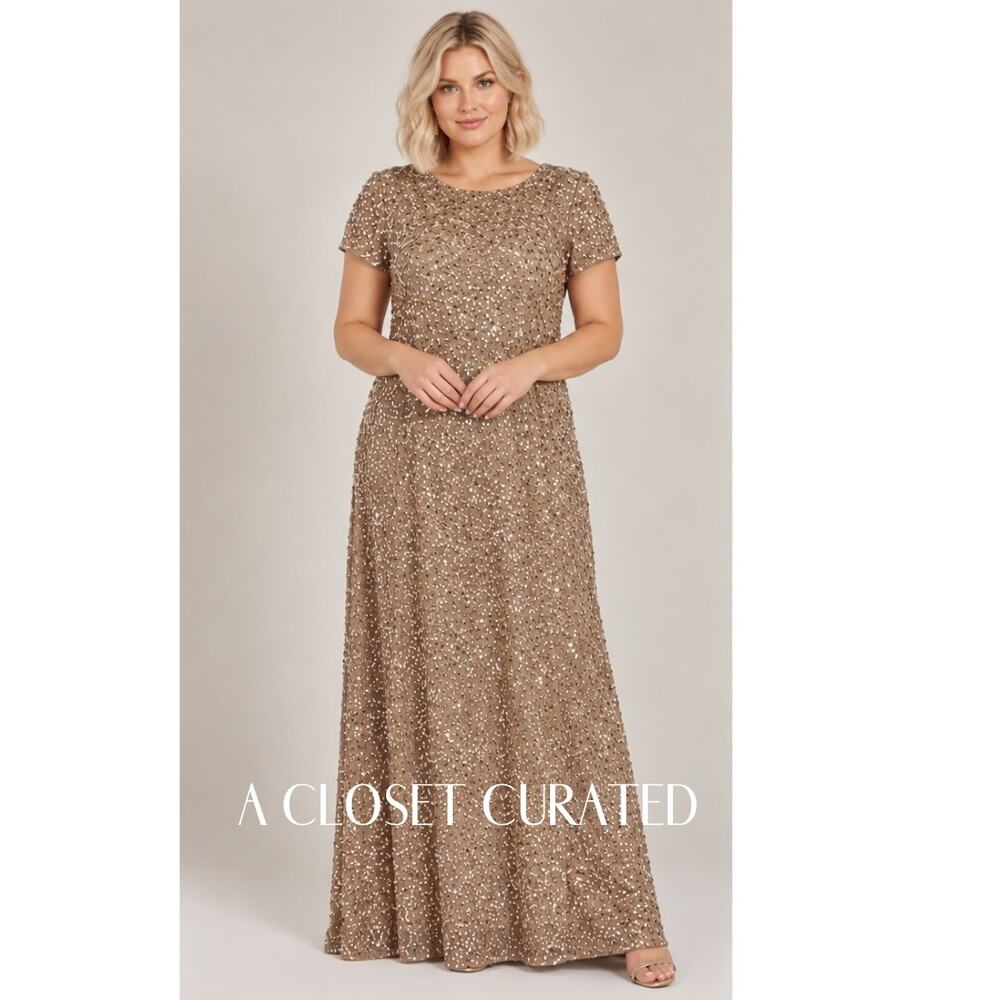 Adrianna Papell Scoop Back Sequin Maxi Dress 16 NWT Gold